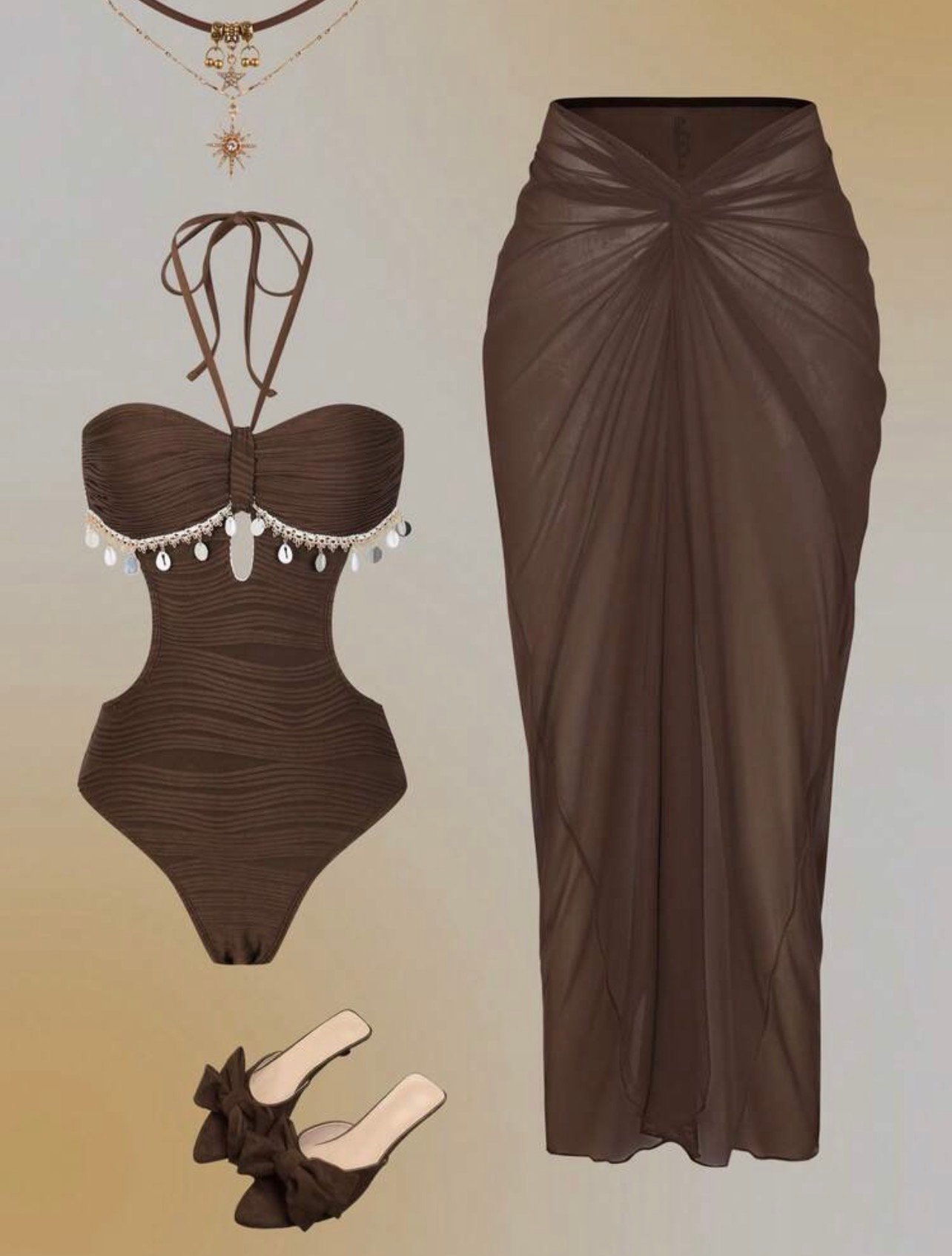 Brown elegant swimsuit