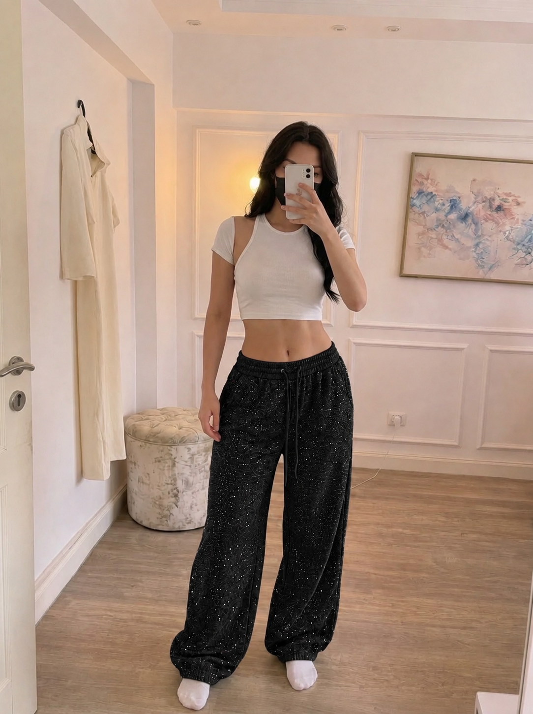 Black Glitter baggy jogger