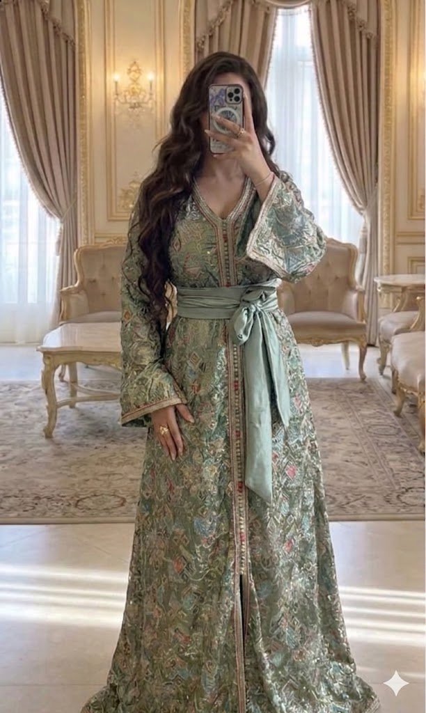 Green sari caftan
