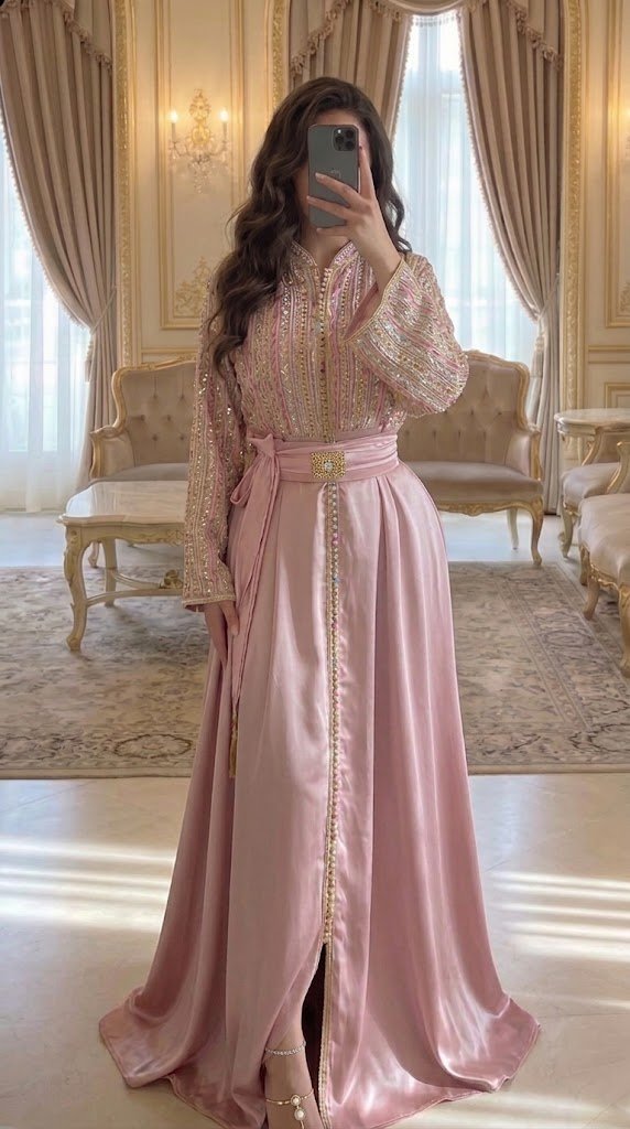 Pinky satin caftan